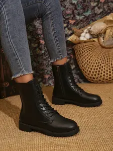 New Vintage British Style Lace-Up Mid-Calf Boots, Women's Versatile Comfortable Shoes, Fashion Footwear for All Seasons, Winter Boot Shoes
