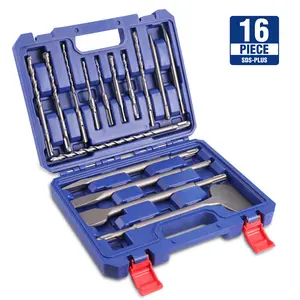 #Summervibes WORKPRO 16-PACK SDS-Plus Rotary Hammer Drill Bits and Chisel Set, Carbide-Tipped Masonry Drill Bits and Chisels for Concrete, Stone, Brick, with Storage Case, SDS Chuck Fit Only