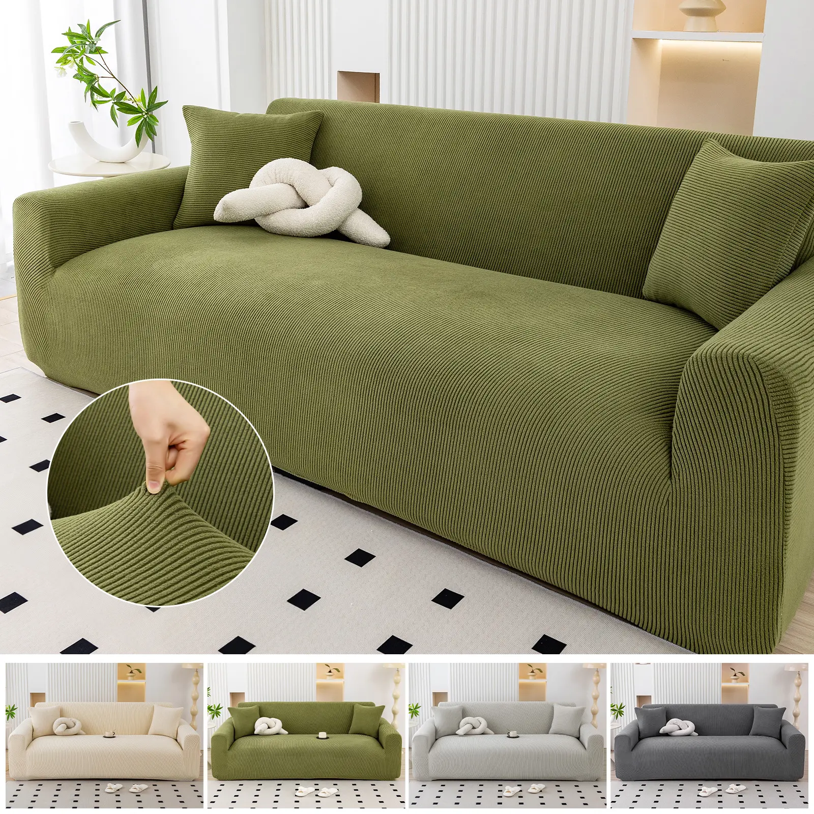 Solid Color Corduroy Stretch Sofa Cover, Soft Elastic Sofa Slipcover  for Living Room Furniture - Suitable for 1/2/3/4 Seater - Perfect for Home Decor