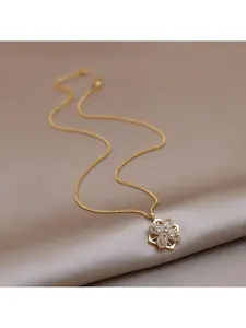 Gold Rotating Four Leaf Clover Pendant Necklace for Girls Kids Children Elegant French Style Minimalist Dainty Layering Chain Jewelry Gift