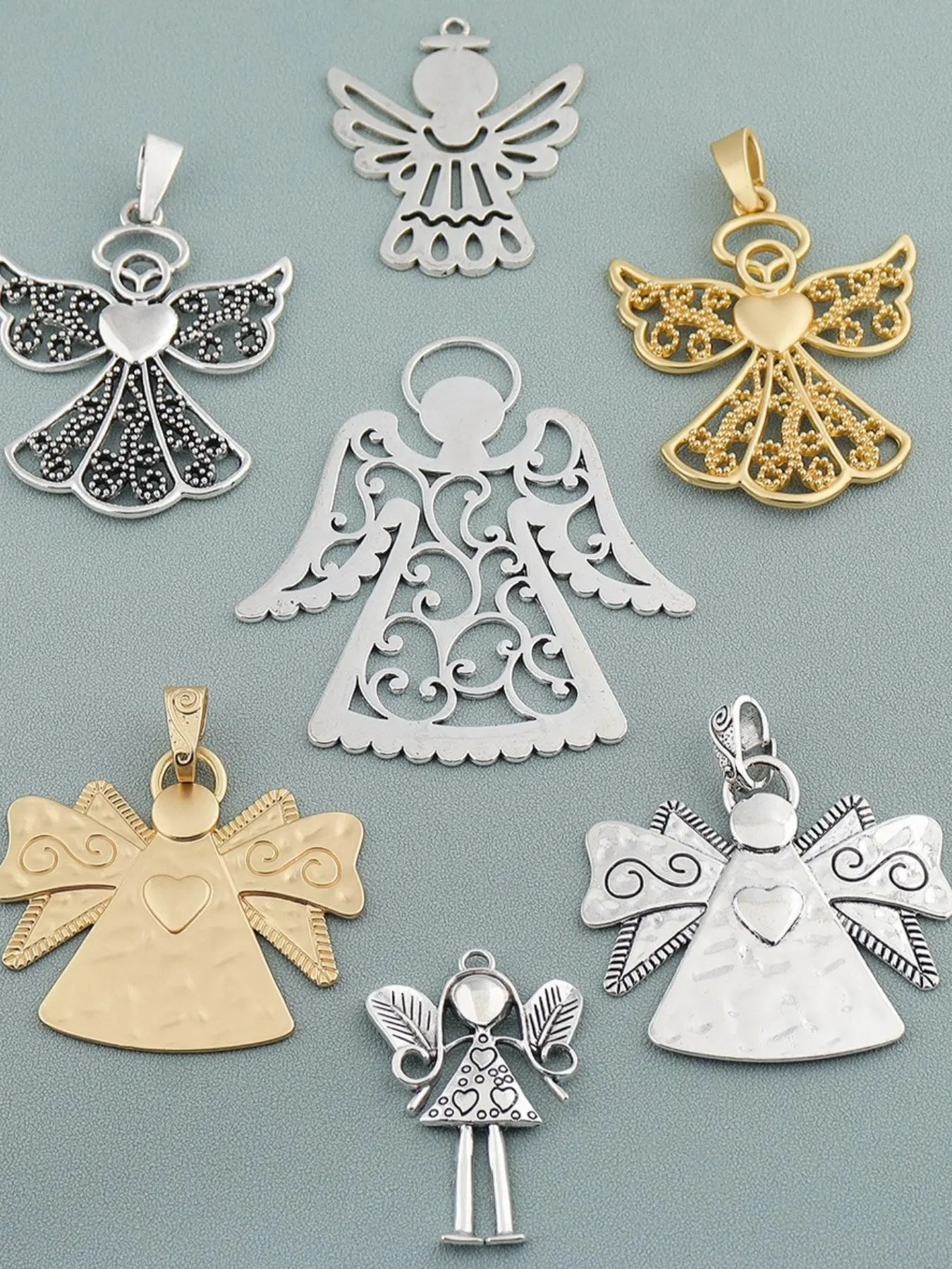 1 Piece Large Hammered Guardian Wings Angel Charms Pendants For DIY Necklace Jewelry Making Findings Accessories