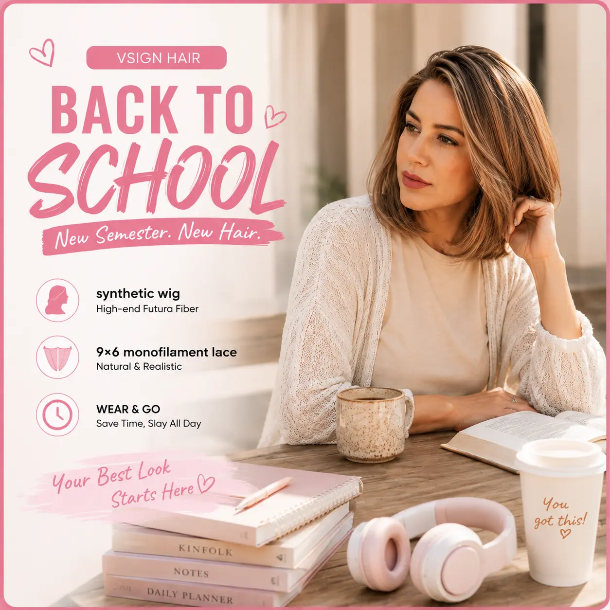 [Claire] VSIGN Monofilament Handmade Wig Dark Root Brown Blonde Balayage Classic 10 Inches Short Italian Bob Wig Layerd Strigstraight Hair Glueless Snowflake Lace Wig Anti Slip Band Secure Fit Wig Cap Natural Looking Elegant Everyday Style Synthetic Wig