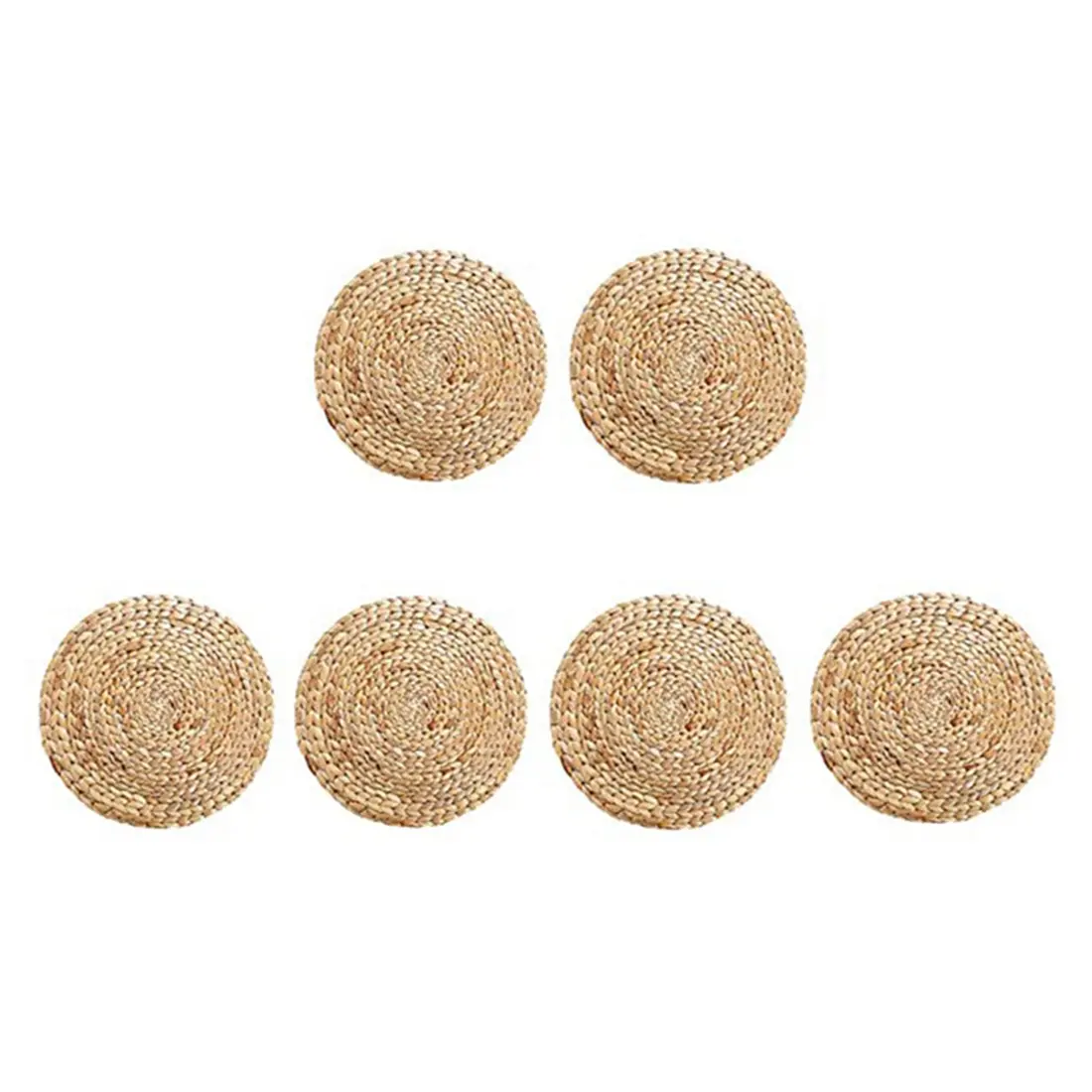 6-Piece Round Woven Rattan Placemats - Natural Wicker, Water Hyacinth Straw-Braided Tableware for Sports & Outdoor Use