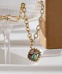 N117- Trendy Abalone Shell Pendant Stainless Steel Chain Necklace!