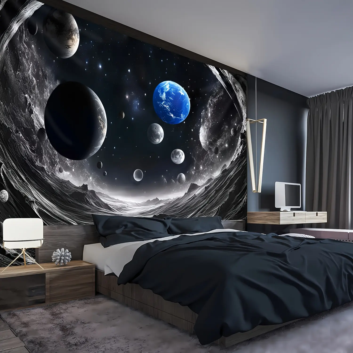 1pc of Amazing Starry Night and Galaxy Wall Tapestry, Perfect for Living Room, Bedroom, Office, and Party Decor, Peach Skin Velvet, Transverse Orientation, Woven Fabric, No Electricity Required, Polyester Composition, 95g/ ㎡       Weight, No Battery Inclu
