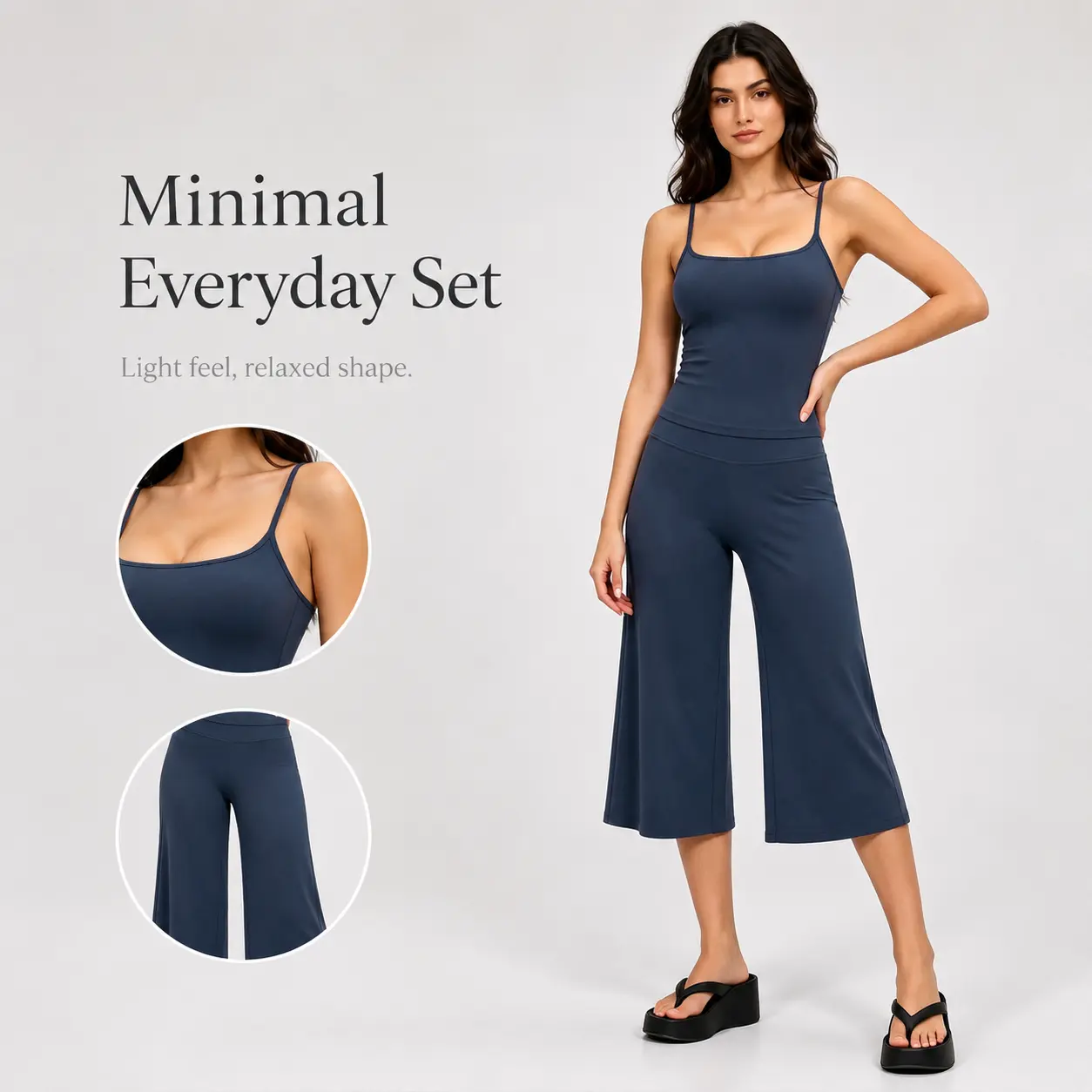 Casual Outdoor Sports Suit, Quick Dry High Waist Mid-Length Pants with Yoga Tank Top, Comfort Workout Clothing for Daily Running and Training