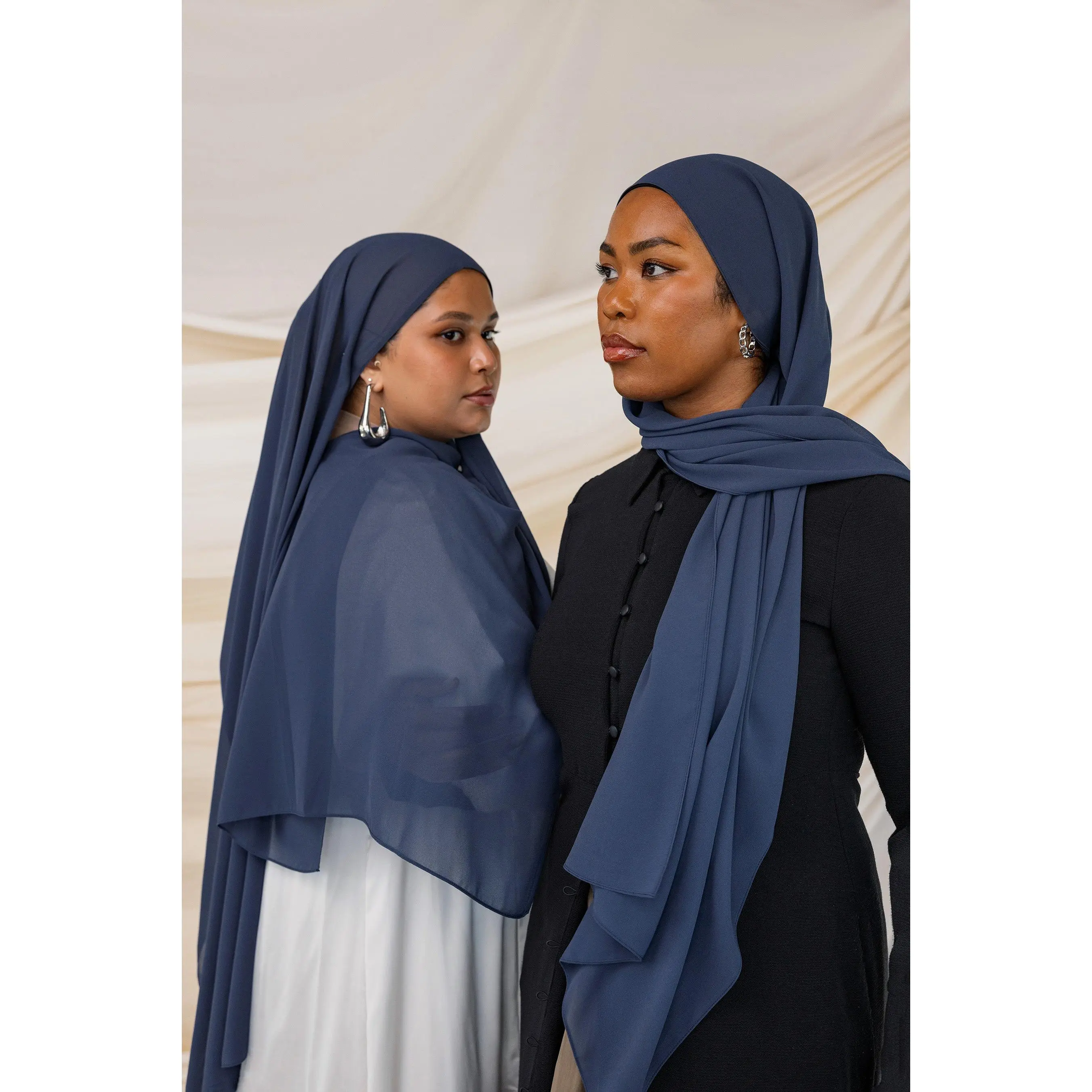 VELA Navy Signature Solid Chiffon Square Hijab - Non-Slip, 1 Size, Modest Fashion Scarf Head Wrap, Head Wrap Scarf