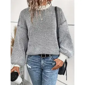 Women's Colorblock Drop Shoulder Sweater, Casual Style Long Sleeve Round Neck Jumper for Fall & Winter, Fashion Ladies' Knitwear for Daily Wear��gift��