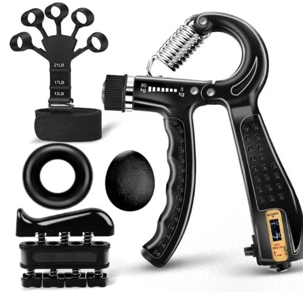 5 PCS Grip Strength Trainer Kit, Hand Gripper Strengthener, Forearm Strengthener, Finger Strengthener, Finger Exerciser, Stress Relief Ball, Forearm Workout Ring for Muscle Building and Injury Recover