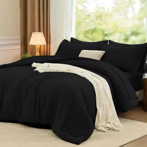 Queen Comforter Set Black, 7 Pieces Soft Bedding Sets Queen Size, All Season Lightweight Bed in a Bag with Comforter, Flat Sheet, Fitted Sheet, Pillowcases & Shams