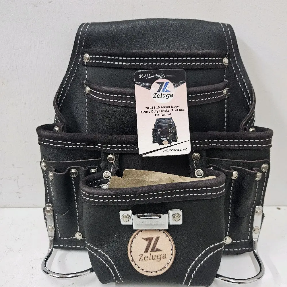 Zeluga 20-111 Leather Tool Pouch with 10 Pockets, Durable Organizer for Handymen, Electricians