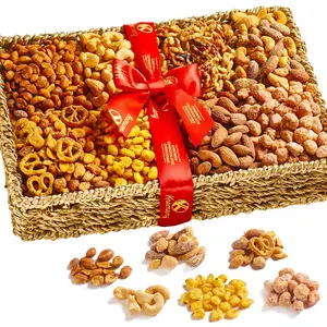 NUT CRAVINGS Gourmet Collection Easter Treats Mixed Nuts Healthy & Crispy Gift Basket in Seagrass Tray with Ribbon Premium Platter Arrangement (2.5 lbs) Dried Food Snacks Meatless