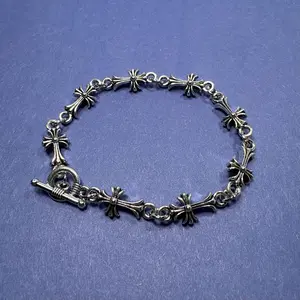 Heavyweight Cross Bracelet Vintage 20cm Unisex Stainless Steel Chain Jewelry with Unique Floral Design for Men and Women