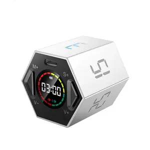 Ticktime Pomodoro Productivity Timer Cube, Hexagon Flip Clock, Pause & Resume, Mute & Adjustable Sound Alert, for Work, Office, , Study, Task, 3/5/10/15/25/30min & Custom Countdown - Gray