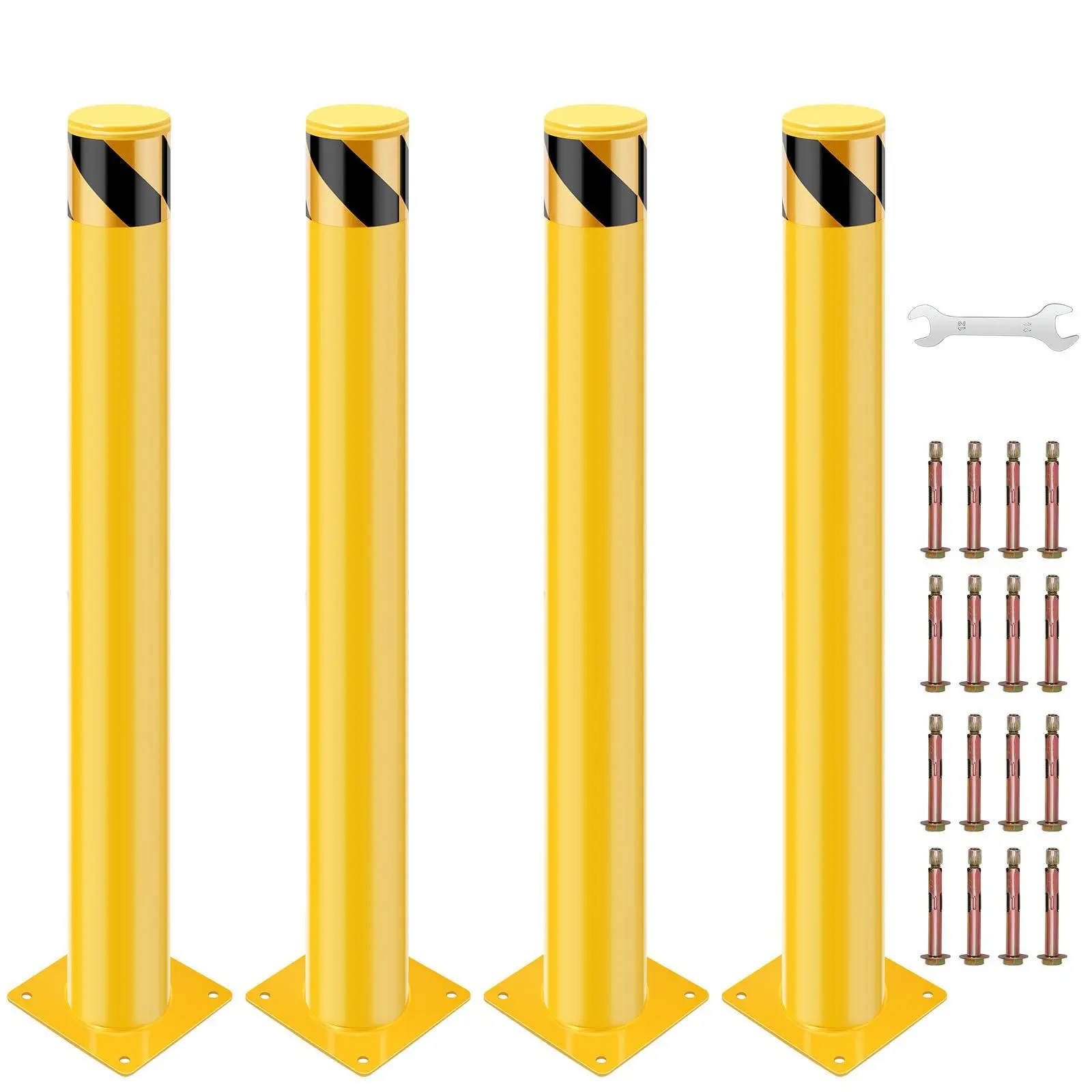 Safety Bollard Post, 42 x 4.5 in Steel Traffic Parking Barrier Bollards, Yellow, 4 Pack