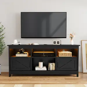 DWVO Farmhouse TV Stand for TVs Up to 65 Inch, Modern Entertainment Centre with Power Outlet, TV Shelf with Storage Cabinet, Television Stands for Living Room, Media Console, 59"