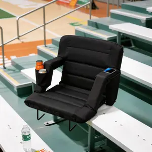 Extra Wide Folding Stadium Seats with Back Support, 6-Position Recline & Side Storage Bags, Portable Waterproof Cushioned Chairs for Outdoor Sports & Events