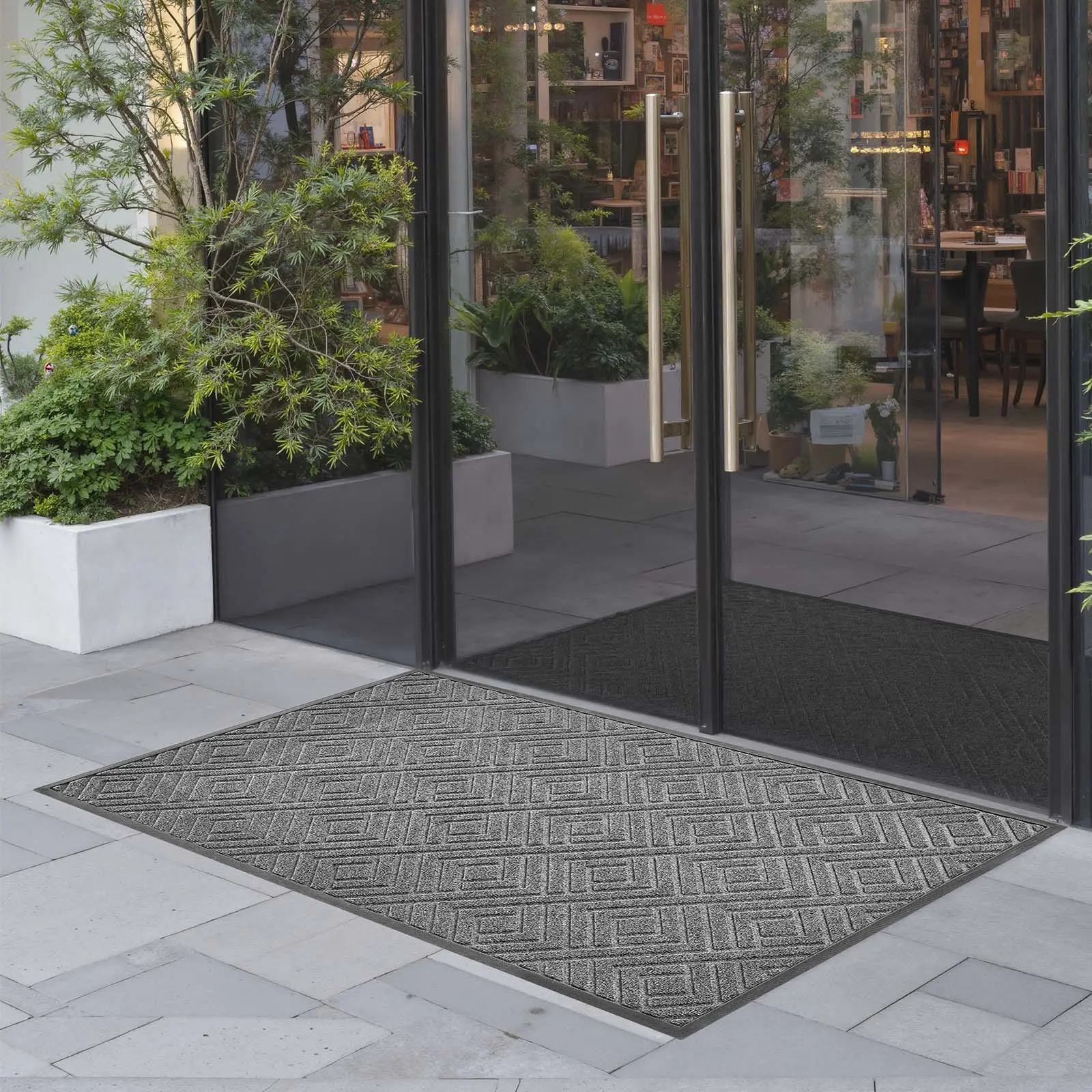 【Summerfinds】VEVOR Front Door Mat, 61.5x36 in Commercial Water Absorbent Washable Area Rug, Modern Stylish TPE-Backed Heavy-Duty Industrial Carpet for Indoor/Outdoor Hallway, Garage, Grey, Washable Area Rugs, Water Absorbent Rug Waterproof Area Rugs