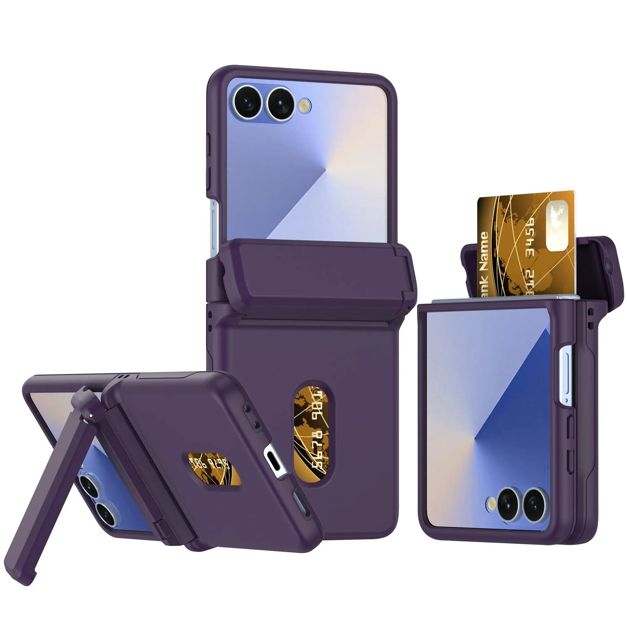 Fin For Samsung Galaxy Z flip 7 6 Zflip5 Case Luxury Hinge Flip Slot Card Bag Holder Phone Case Protection Solid Color PC Back Cover