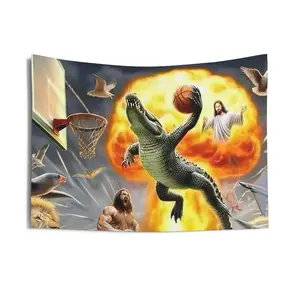 Crocodile Dunking Meme Wall Tapestry - Funny College Dorm Decor Featuring Alligator Basketball Print Polyester Room Decor Partywall decor flags