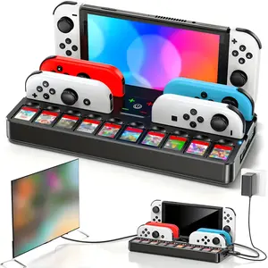 Switch Docking Station for TV with Controller Charger, Replacement for Switch TV Dock with HDMI Adapter, Switch Base Station Portable Charging Dock for Nintendo Switch Accessories Kit, 10 Game Slots