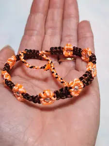 Orange & Brown Macramé Flower Bracelet - Pearl Centers