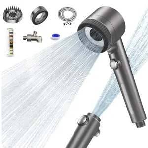 FEELSO High Pressure Shower Head, 3 Settings 4 in 1 Detachable Shower Head Set with Scalp Massager Shampoo Brush and Scrub Brush for Skin and Hair Care - Filtered Shower Head to Soften Hard Water
