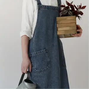 1PC Vintage Denim Canvas Apron with Pockets - Adjustable Work Apron for Kitchen and Restaurant