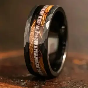 Burned whiskey barrel ring and antlers, wedding ring jewelry, suitable for men's daily wear, party and holiday gifts, birthday stone moon decoration pendant set, ring, dog whistle necklace, herringbone chain design, smart jewelry