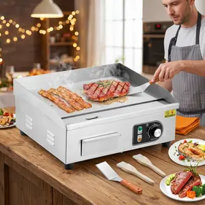 【GARVEE】Commercial Electric Grills in 14, 18, 22, and 30-inch Sizes with 1500W to 3000W Power, Non-Stick Stainless Steel Surface, and Adjustable Temperature Control from 122°F to 572°F for Home and Restaurant Use