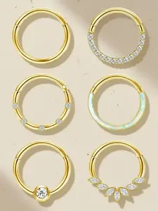 6Pcs 16G Septum Rings Surgical Steel Nose Rings Hoop for Women Opal CZ Daith Cartilage Hoop Earring Clicker Septum Jewelry Hinged Hoop Nose Ring Lip Helix Rook Tragus Piercing Jewelry Cubic Zirconia Body Jewelry