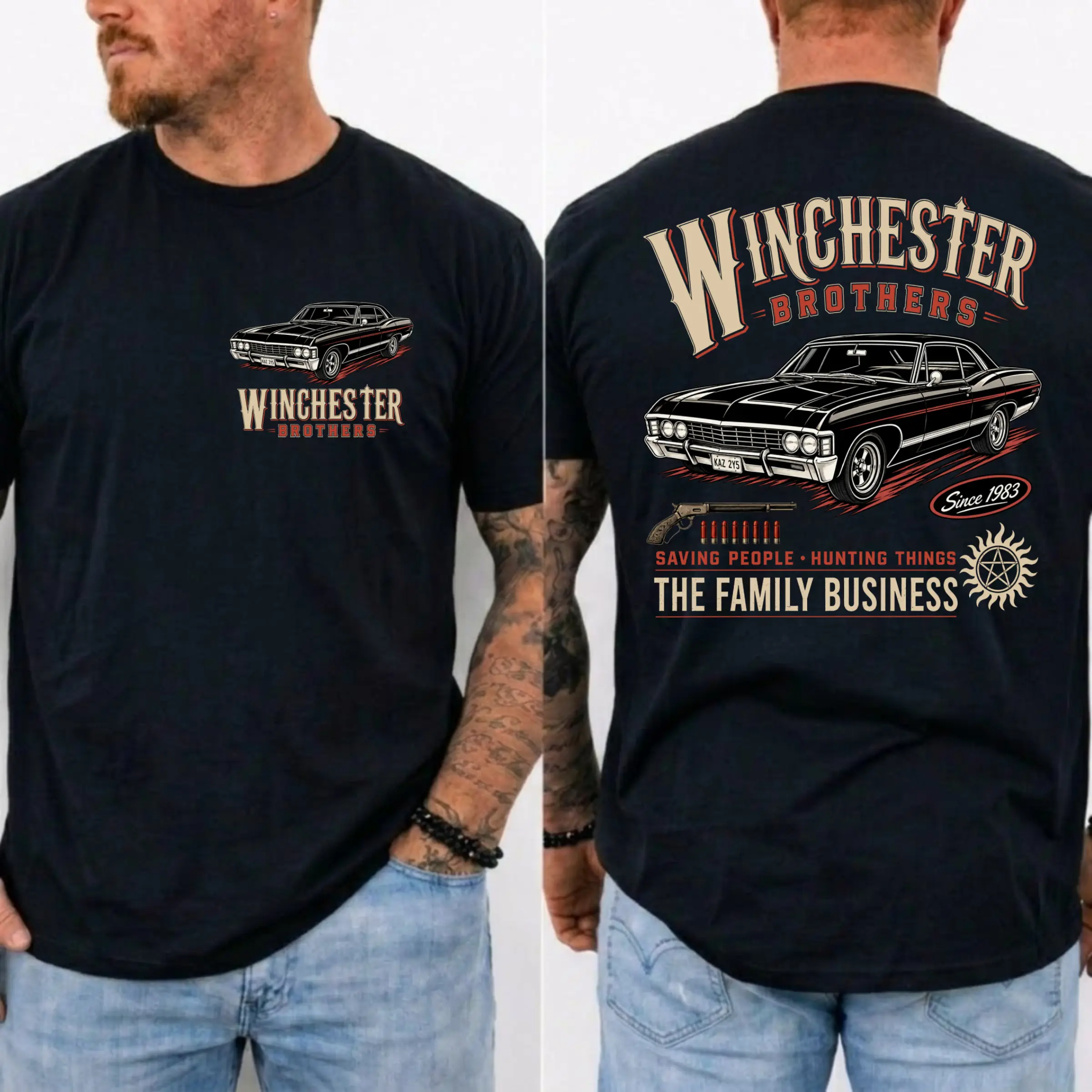 Winchester Brothers T-Shirt, Supernatural TV Show Shirt, Vintage Chevrolet Impala Graphic Tee, Gift For Fans, MADE IN USA