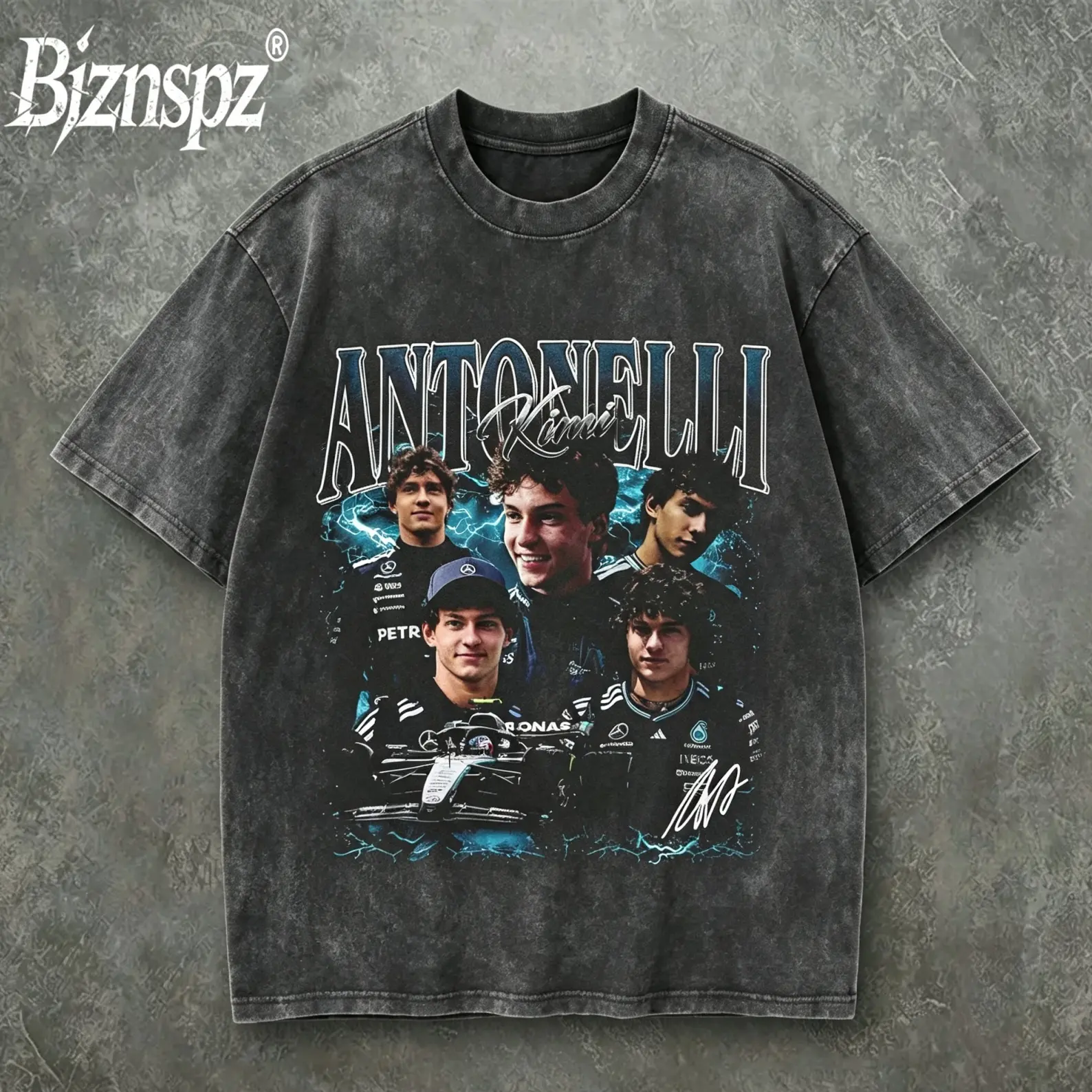 Men's Vintage Kimi Antonelli F1 Retro Graphic Tee - Heavyweight Washed Oversized Cotton Classic Casual Menswear Shortsleeve Tops, Racing Legend Streetwear T-Shirt