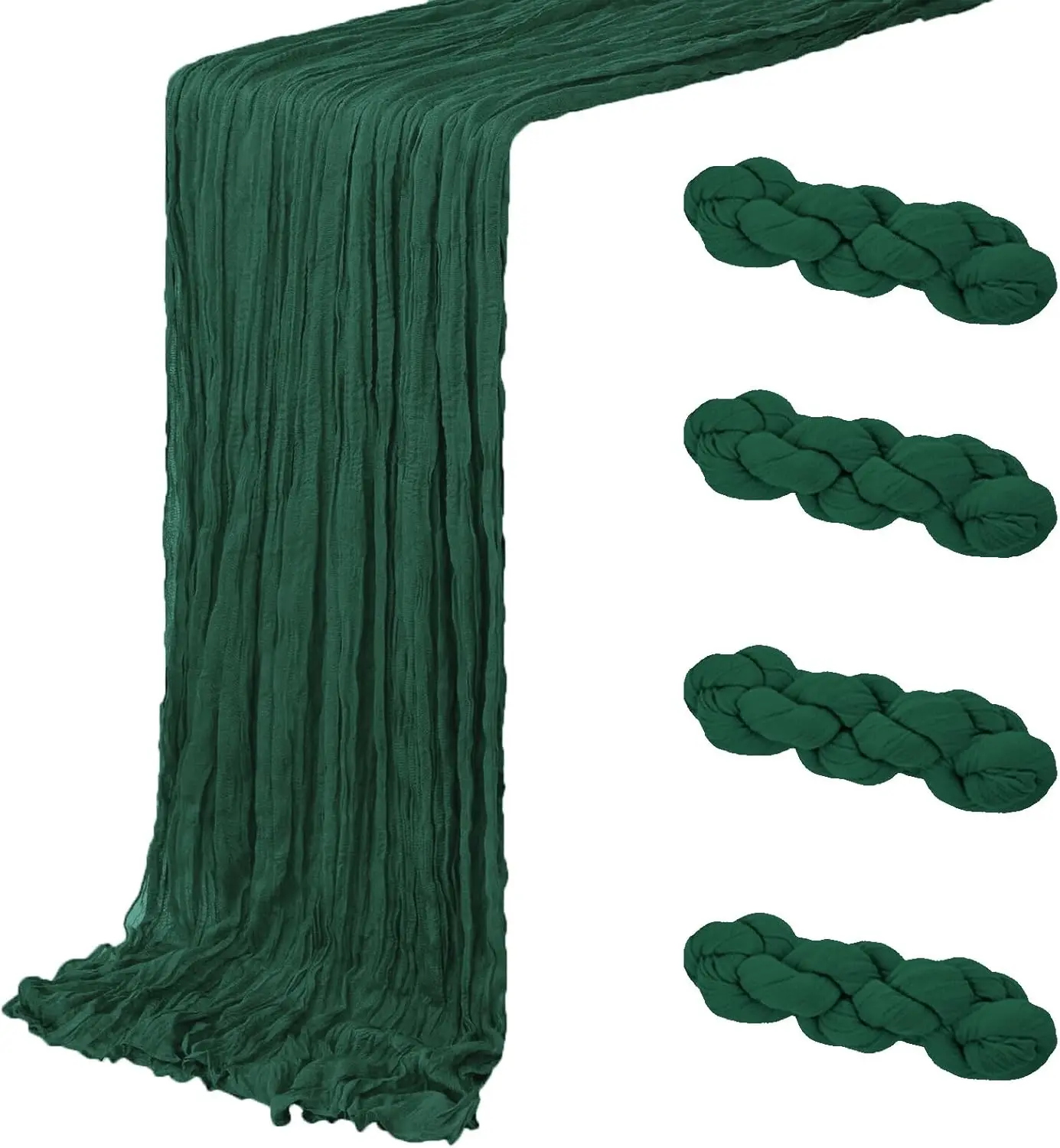 4 Pack  Green Cheesecloth Table Runner 20 x 120 inch Gauze Table Runners 10 FT Long,Semi Sheer Boho Cheese Cloth Fabric Table Runner Bulk for Wedding,Party, Shower,Bridal Shower Decoration