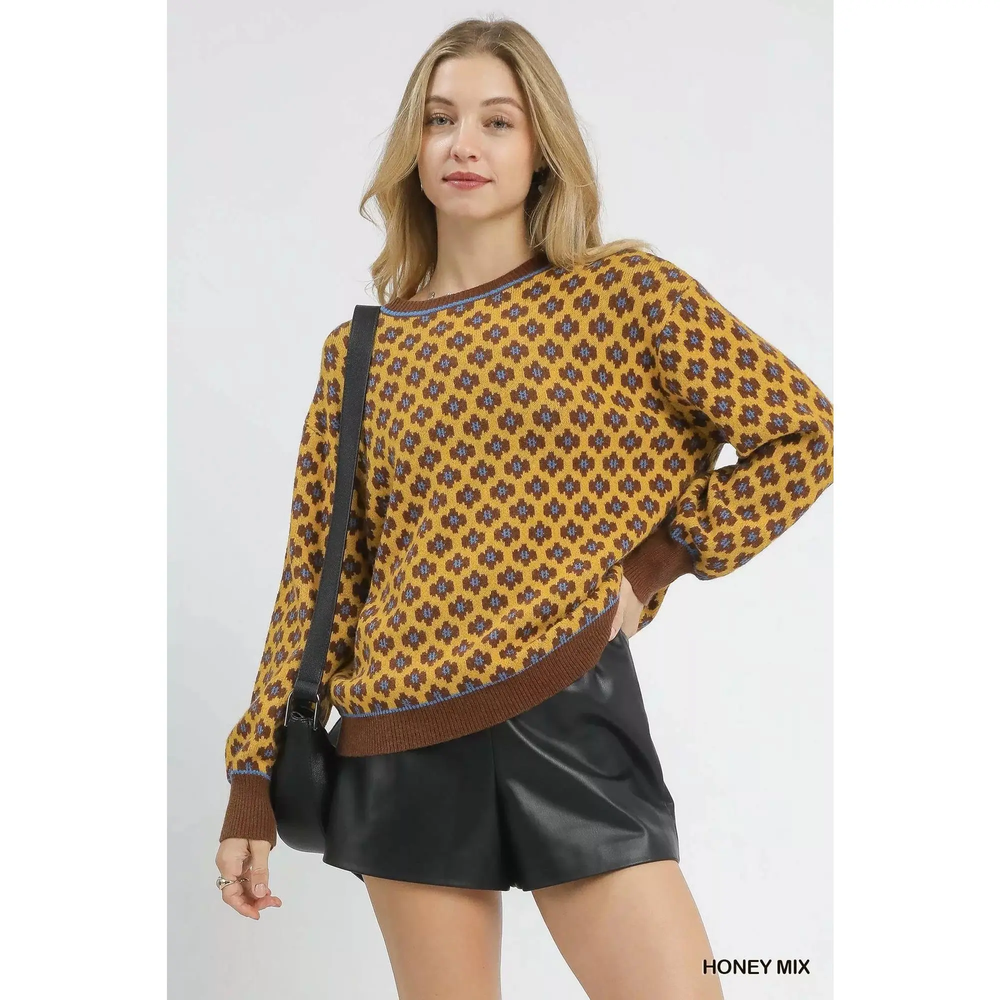 Umgee Abstract Print Crew Neck Sweater
