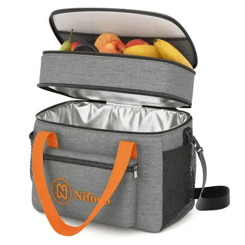 Nifogo 15L 600D Oxford Cloth Insulated Lunch Bag - Leakproof, Waterproof Cooler Tote, Portable Reusable Women's Lunch Box for Work Office, Beach Trip, Warm or Cool 4.5h, Black Gray