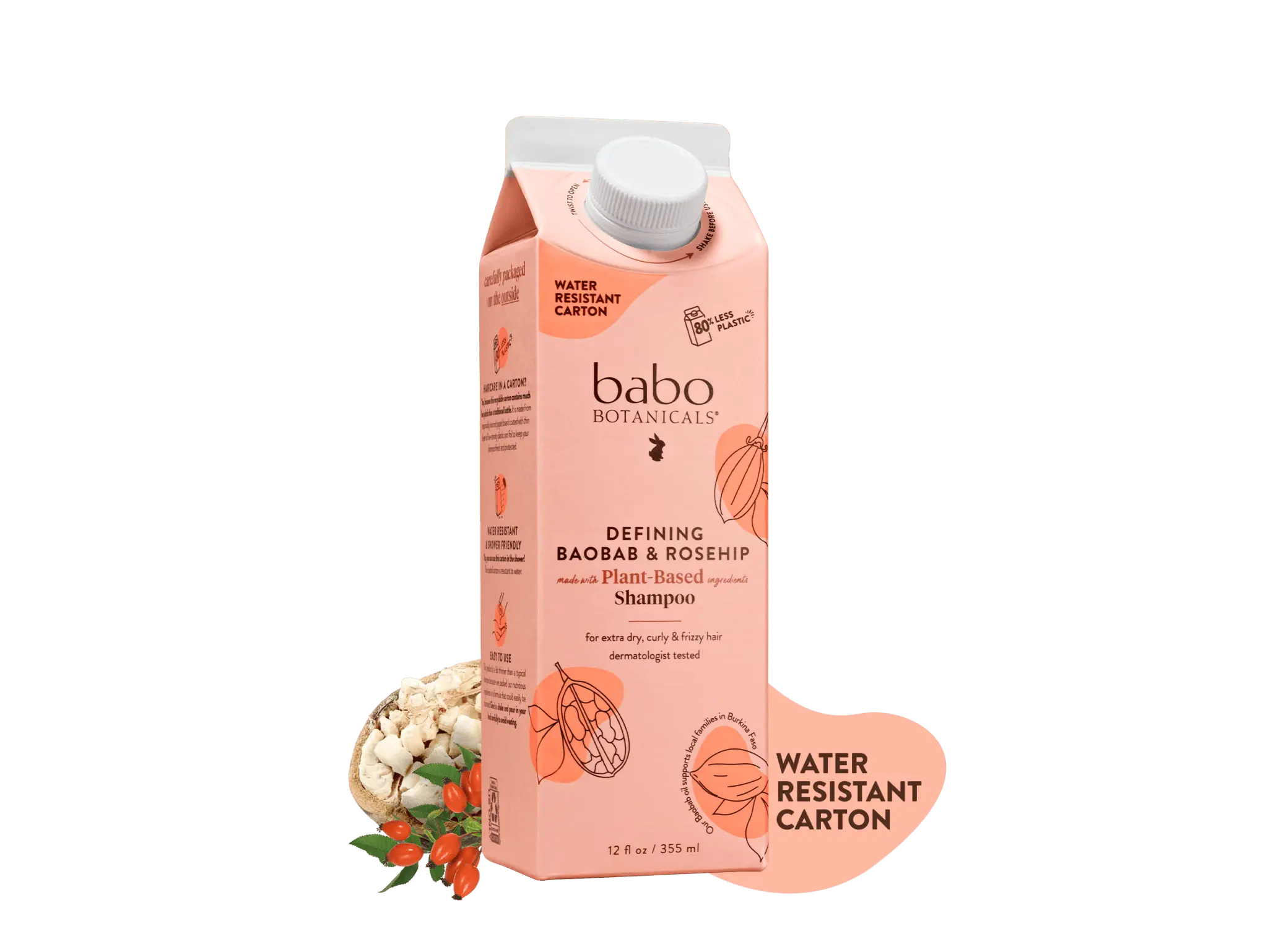 Babo Botanicals Defining Baobab & Rosehip Shampoo – Made with Plant-Based Ingredients – For Extra Dry, Curly & Frizzy Hair – Dermatologist Tested – 12 fl oz (355 ml)