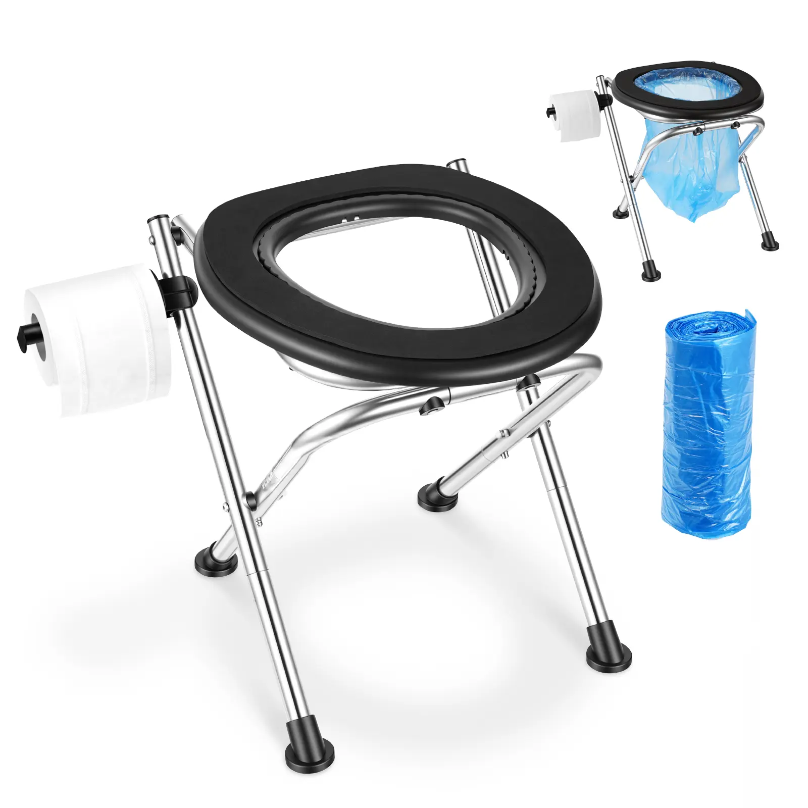 VEVOR Portable Camping Toilet - 350 lbs Weight Capacity, Stainless Steel Foldable Easy-Carry Compact Fold Stool, Soft Seat Camping Equipment, Travel Accessory for Truckers, Bathroom Camping, Compact Fold Stools#BacktoSchool