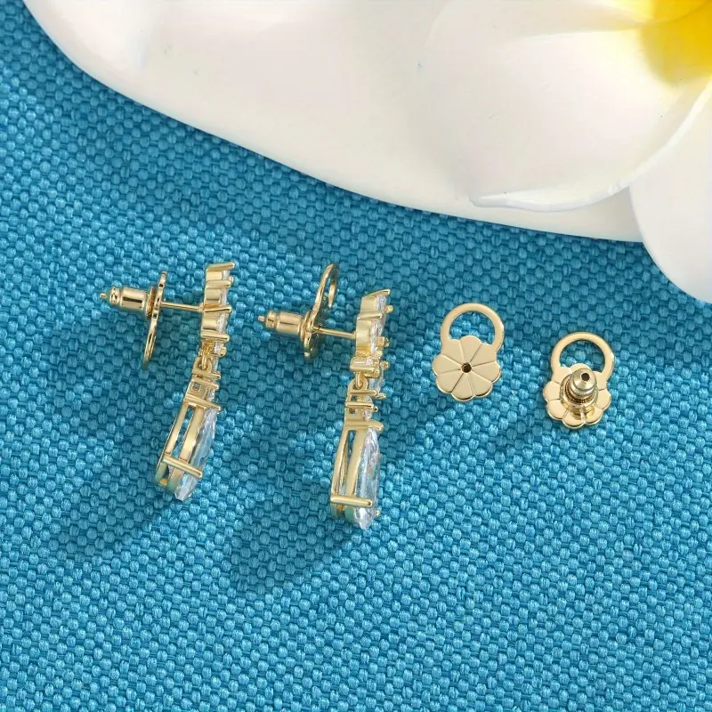 10pcs Flower-Shaped Earring Backs in Golden Tone Copper - Secure Locking Lifter Replacements for Heavy Earrings, Ideal for Droopy Ears & Studs, Flat Back Earrings
