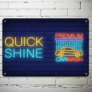 Shine Star Aluminum Car Wash Neon Light Sign for Auto Detailing Shop 8x12 Inches Wall Decor Business Advertising Gift for Men Her