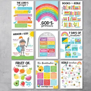 Colorful Rainbow Bible Posters | Set of 9 | Sunday School Classroom Art Stickers Visual Learning Tools Colorful Rainbow Bible Posters | Set of 9 | Sunday School Classroom Art Stickers Visual Learning Tools