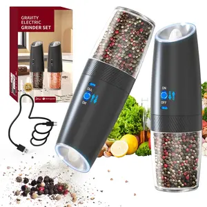 Two-Piece Electric Salt & Pepper Grinder Set, Rechargeable Automatic Peppermill, Adjustable Coarseness, Easy Fill, LED Light, Home Kitchen Cooking Utensils Seasoning