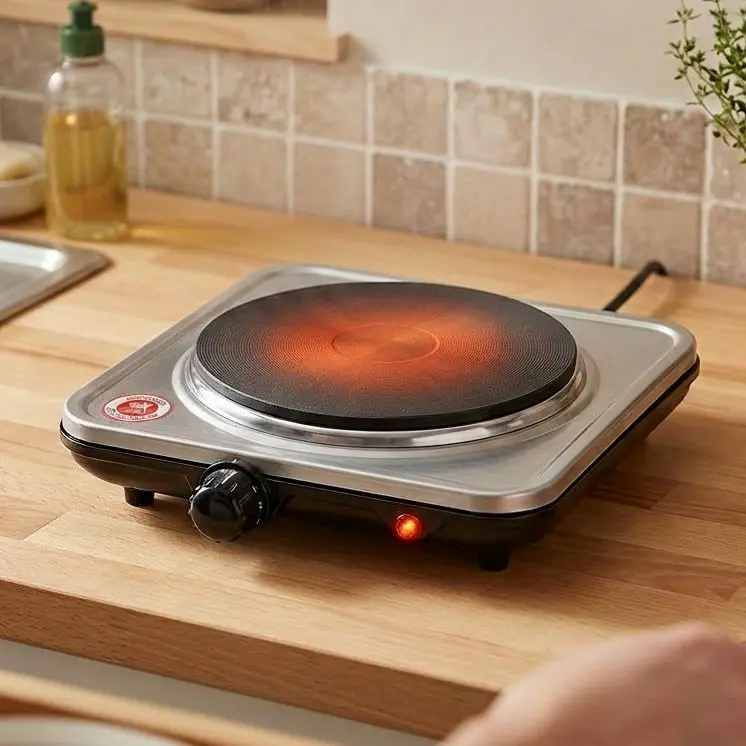 1000W Compact Countertop Hot Plate - Single Burner, 5 Temp Levels, Lightweight and Easy to Carry, Efficient for Small Cooking Tasks, Ideal for Dorm Rooms, RVs. Summervibes. Portable Stove Stove Cooker