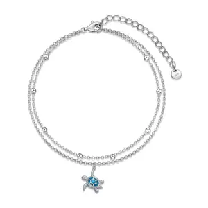 925 Sterling Silver Round Evil Eye Anklets Double Layered chain for Girls Women Summer Beach dainty Jewellery