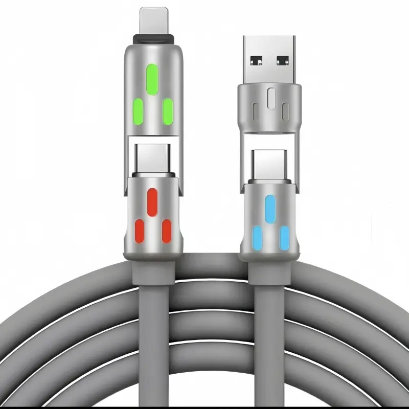 Chubby 240W 4 in 1 Charging Cable USB C to Lightning Cable 6.6FT, USB A/C to C/Lightning with Light Liquid Silicone & Aluminum Charger Core For iPhone 17 16 15 14 Pro Max/M5 MacBook Air Pro/iPad/Samsung S25/Switch/PS5 For Car, School, Travel Device Plug