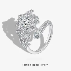 Sparkling Artificial Gemstone Ring for Women Open Design High-end Luxury Minimalist Micro Inlaid Copper Jewelry Suitable for Couples Gifts Birthday Party