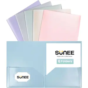 Folders with Pockets (6 Pack, Pastel Colors), Plastic Folder with Pocket, Poly Folder for Letter Size Documents, 2 Pocket Folders for Kids, Home, School, Office