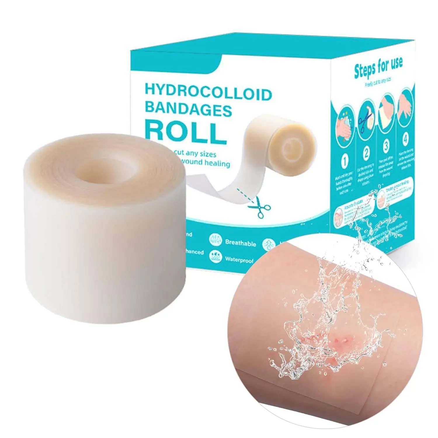 Hydrocolloid Roll for Wound Care, Extra Large Medical-Grade Hydrocolloid Patch Bandages with Self-Adhesive, Ultra Absorbent, Flexible & Waterproof, DIY Size Shape First Aid Kit(1.5M/5M)
