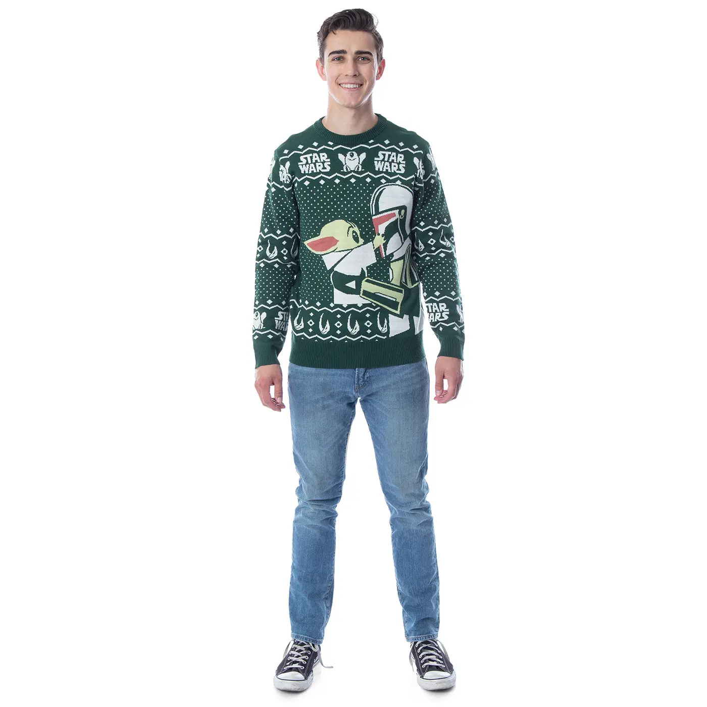 Disney Star Wars Mens' The Mandalorian Grogu Goodbye Holiday Knit Ugly Christmas Sweater