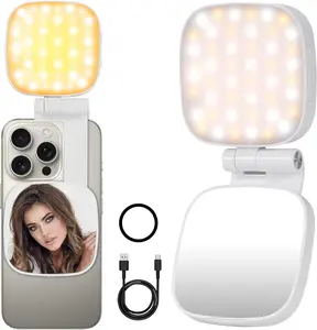 Magnetic Selfie Light Compatible with MagSafe iPhone, Multiple Folding LED Phone Photo Beauty Fill Ring Lighting with Mirror for Zoom Makeup Photography Recording Video Conference, (M27 White)